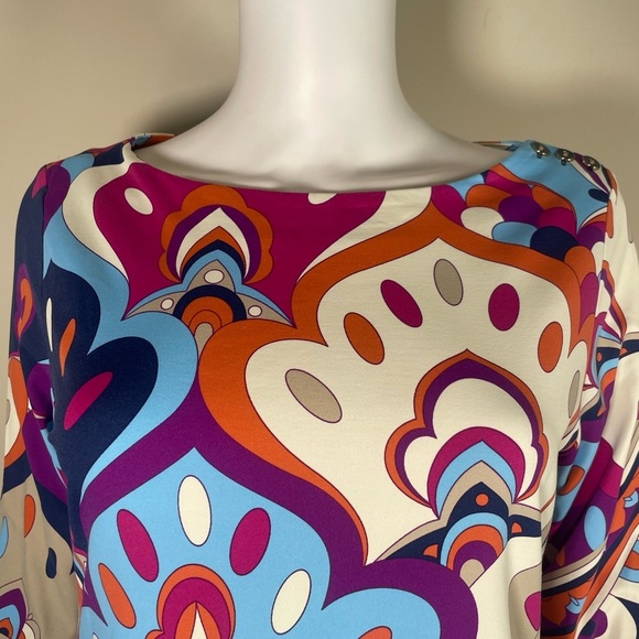 J McLaughlin Catalina Cloth Top Blouse Womens Sz M Retro Paisley Boat Neck Vacay - Picture 4 of 15